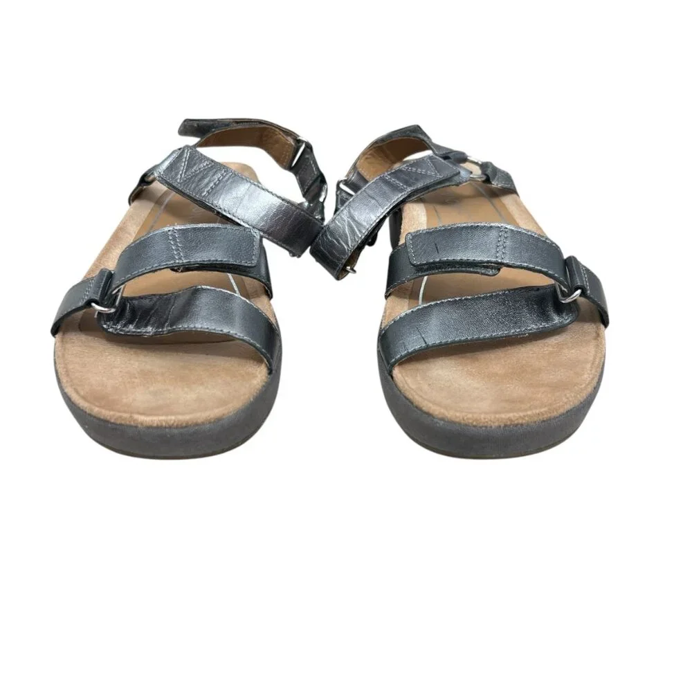 Vionic Kayan Leather Metallic Pewter Strappy Platform Sandal Women's size 8